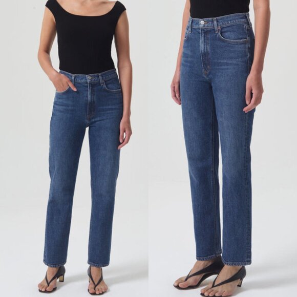 NWT Agolde High Rise Stovepipe Denim Jeans In Aspire Blue Low Stretch Size 29 - Picture 1 of 11